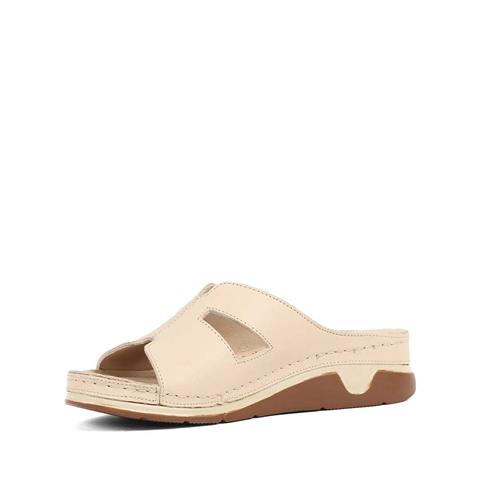 Kadın Bej Dolgu Topuklu Deri Terlik