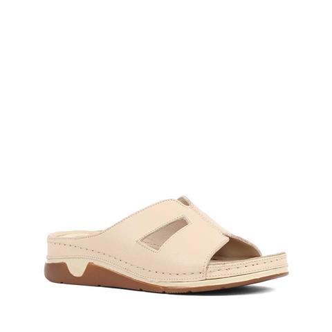 Kadın Bej Dolgu Topuklu Deri Terlik