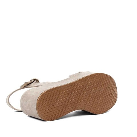 Kadın Bej Dolgu Topuklu Süet Deri Sandalet