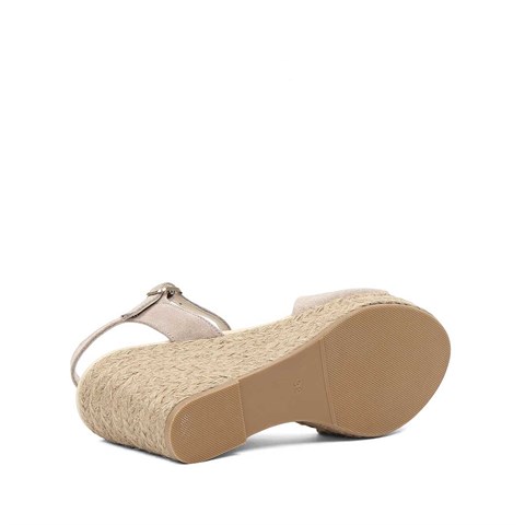 Kadın Bej Dolgu Topuklu Süet Deri Sandalet