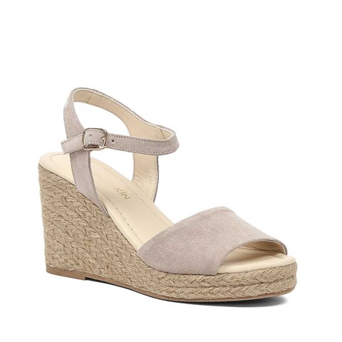 Kadın Bej Dolgu Topuklu Süet Deri Sandalet