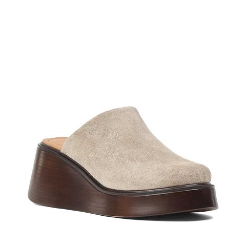 Kadın Bej Dolgu Topuklu Süet Deri Terlik