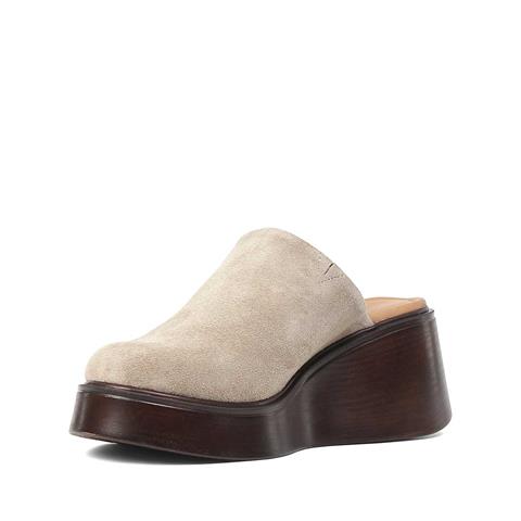 Kadın Bej Dolgu Topuklu Süet Deri Terlik