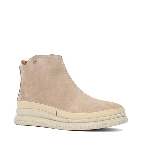 Kadın Bej Fermuarlı Dolgu Topuklu Süet Deri Bot