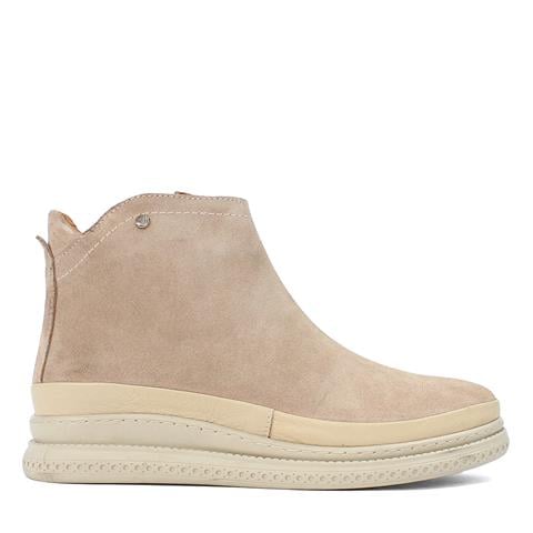 Kadın Bej Fermuarlı Dolgu Topuklu Süet Deri Bot