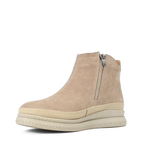 Kadın Bej Fermuarlı Dolgu Topuklu Süet Deri Bot