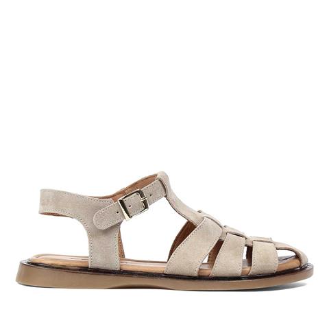 Kadın Bej Gladyatör Süet Deri Sandalet