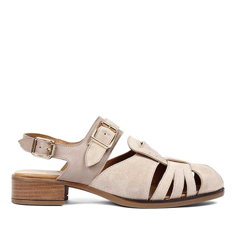 Kadın Bej Gladyatör Süet Deri Sandalet