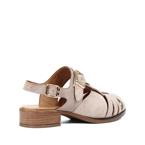 Kadın Bej Gladyatör Süet Deri Sandalet