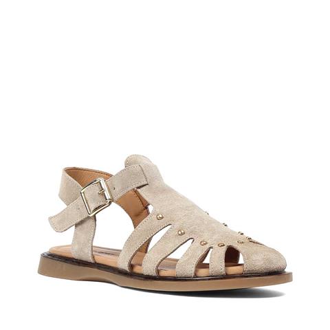 Kadın Bej Gladyatör Süet Deri Sandalet