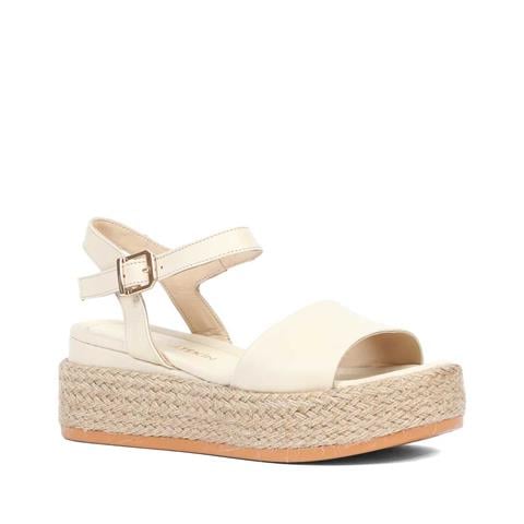 Kadın Bej Hasır Tabanlı Deri Sandalet