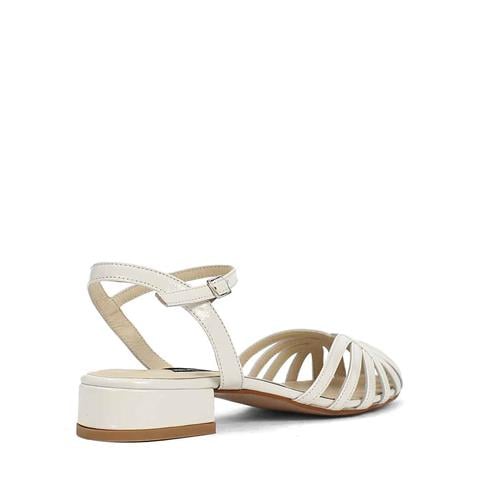 Kadın Bej İnce Bantlı Rugan Deri Sandalet