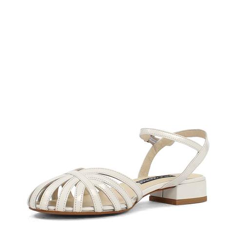 Kadın Bej İnce Bantlı Rugan Deri Sandalet