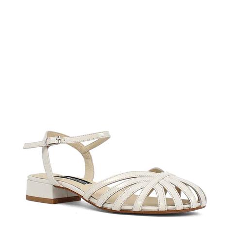 Kadın Bej İnce Bantlı Rugan Deri Sandalet