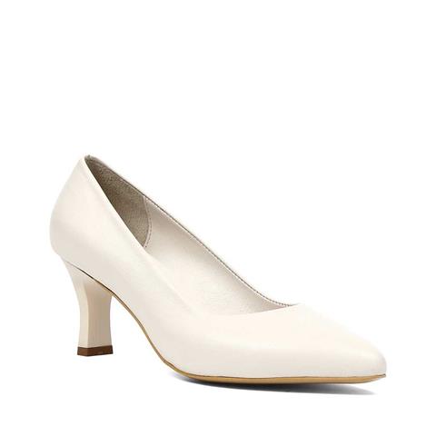 Kadın Bej İnce Topuklu Deri Klasik Ayakkabı