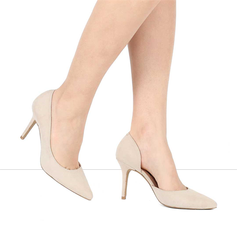 Kadın Bej İnce Topuklu Süet Deri Stiletto