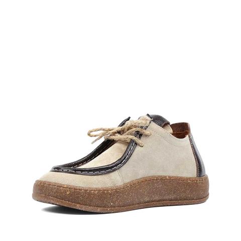 Kadın Bej Kahverengi Bağcıklı Kalın Tabanlı Süet Deri Ayakkabı