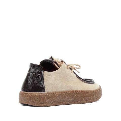 Kadın Bej Kahverengi Bağcıklı Kalın Tabanlı Süet Deri Ayakkabı