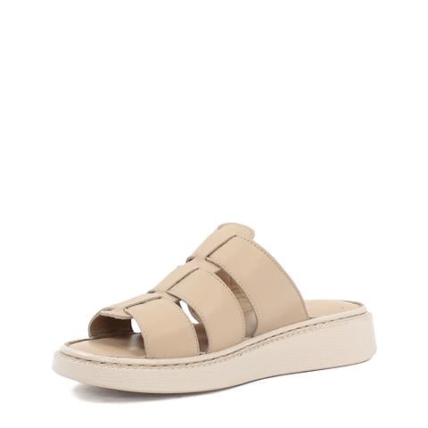 Kadın Bej Kalın Bantlı Deri Terlik