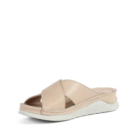 Kadın Bej Kalın Bantlı Deri Terlik