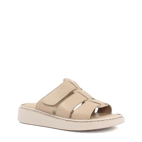 Kadın Bej Kalın Bantlı Deri Terlik