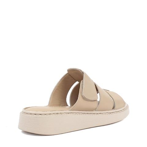 Kadın Bej Kalın Bantlı Deri Terlik