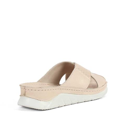 Kadın Bej Kalın Bantlı Deri Terlik