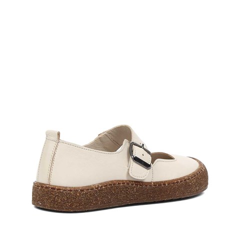 Kadın Bej Kalın Tabanlı Deri Ayakkabı