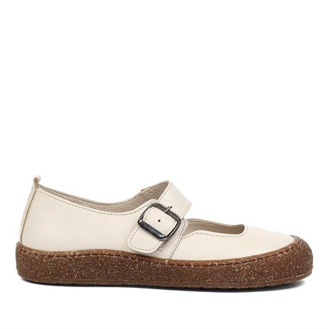 Kadın Bej Kalın Tabanlı Deri Ayakkabı