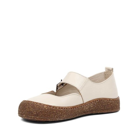 Kadın Bej Kalın Tabanlı Deri Ayakkabı