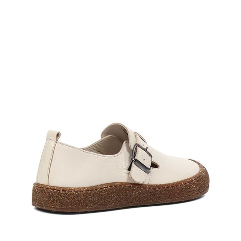 Kadın Bej Kalın Tabanlı Deri Ayakkabı