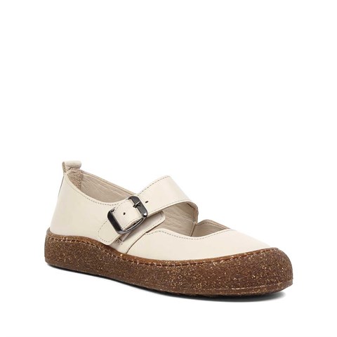 Kadın Bej Kalın Tabanlı Deri Ayakkabı