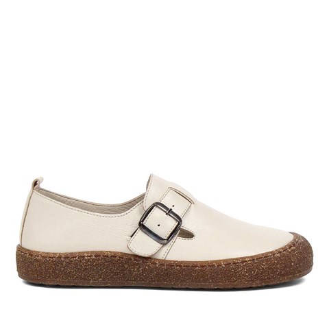 Kadın Bej Kalın Tabanlı Deri Ayakkabı