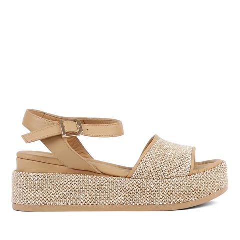 Kadın Bej Kalın Tabanlı Deri Sandalet