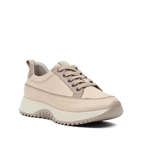 Kadın Bej Kalın Tabanlı Deri Sneaker