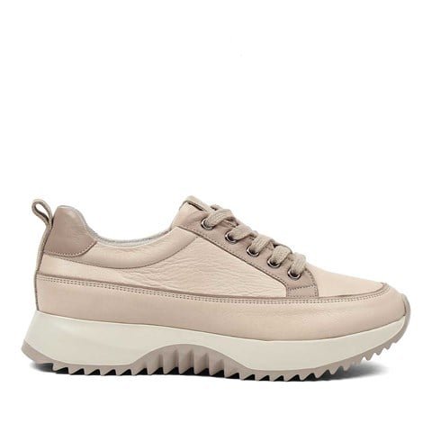 Celal Gültekin Kadın Bej Kalın Tabanlı Deri Sneaker