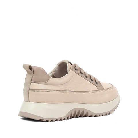 Kadın Bej Kalın Tabanlı Deri Sneaker