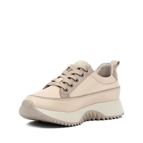 Kadın Bej Kalın Tabanlı Deri Sneaker