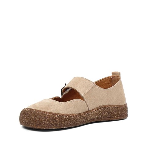 Kadın Bej Kalın Tabanlı Süet Deri Ayakkabı