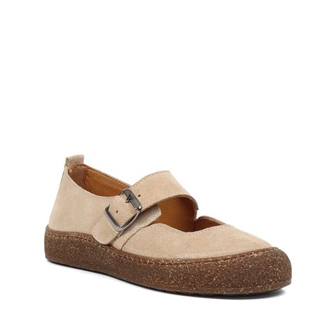 Kadın Bej Kalın Tabanlı Süet Deri Ayakkabı