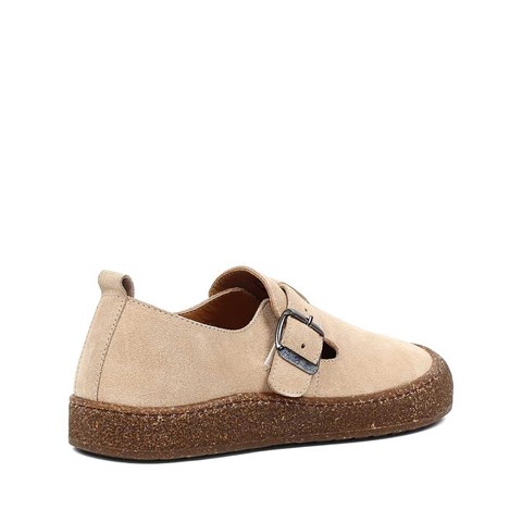 Kadın Bej Kalın Tabanlı Süet Deri Ayakkabı