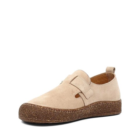 Kadın Bej Kalın Tabanlı Süet Deri Ayakkabı