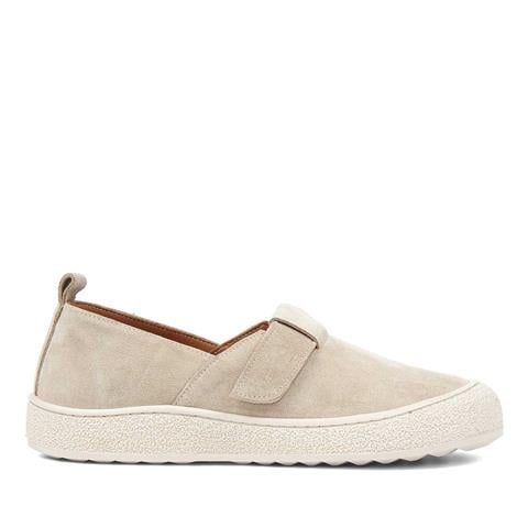 Kadın Bej Kalın Tabanlı Süet Deri Ayakkabı