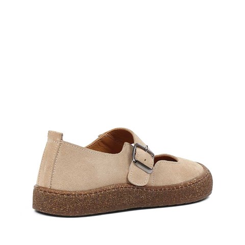 Kadın Bej Kalın Tabanlı Süet Deri Ayakkabı