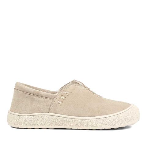 Kadın Bej Kalın Tabanlı Süet Deri Ayakkabı