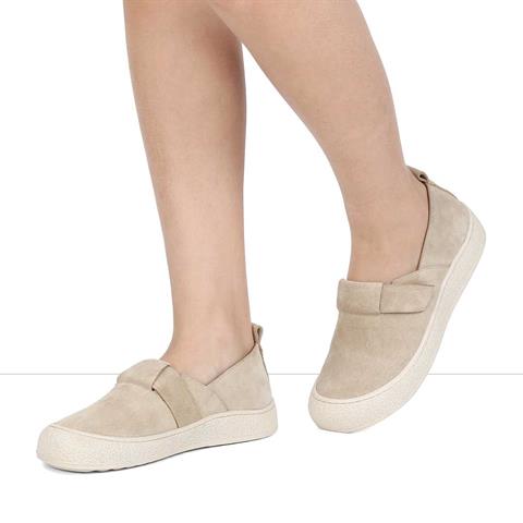 Kadın Bej Kalın Tabanlı Süet Deri Ayakkabı