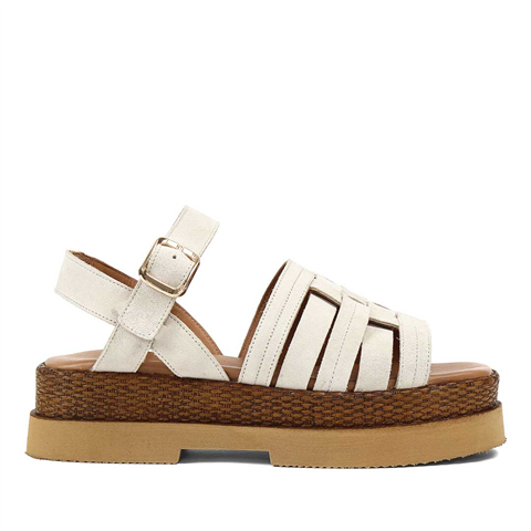 Kadın Bej Kalın Tabanlı Süet Deri Sandalet