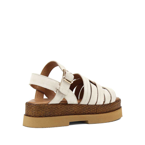 Kadın Bej Kalın Tabanlı Süet Deri Sandalet