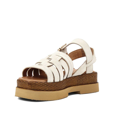 Kadın Bej Kalın Tabanlı Süet Deri Sandalet