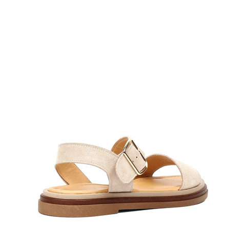 Kadın Bej Kalın Tokalı Süet Deri Sandalet